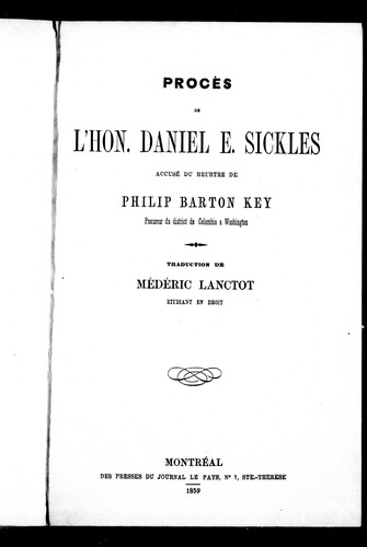 Procès de l'Hon. Daniel E. Sickles