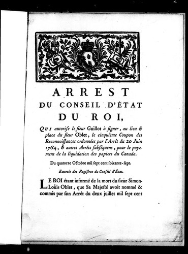 Arrest du Conseil d'Etat du roi