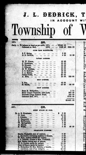 J.L. Dedrick, treasurer, in account with the township of Walsingham