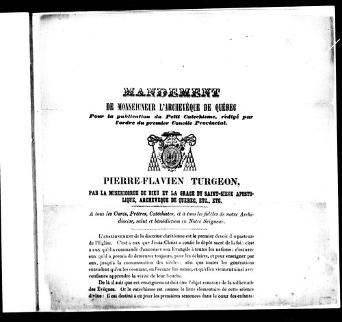 Mandement de Monseigneur l'archevêque de Québec pour la publication du Petit catéchisme, rédigé par l'ordre du premier Concile provinciale