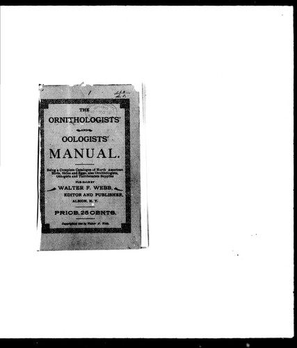 Ornithologists' and oologists' manual