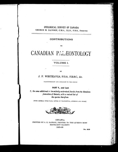 Contributions to Canadian palæontology