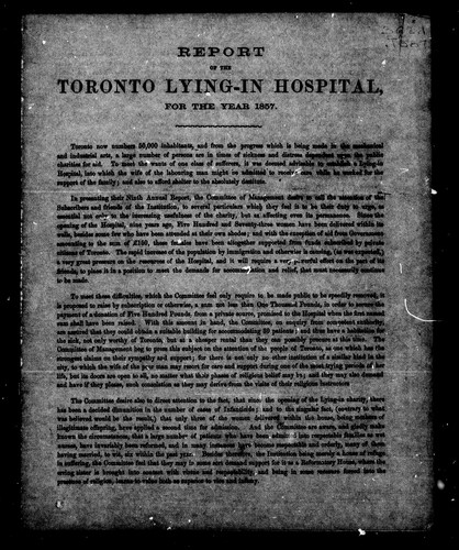 Report of the Toronto Lying-In Hospital
