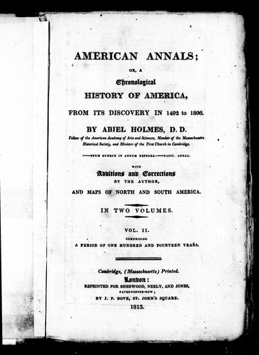 American annals; or, A chronological history of America, from its discovery in 1492 to 1806