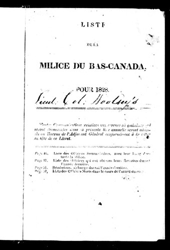 Liste de la milice du Bas-Canada, pour 1828