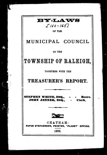 By-laws of the Municipal Council of the township of Raleigh