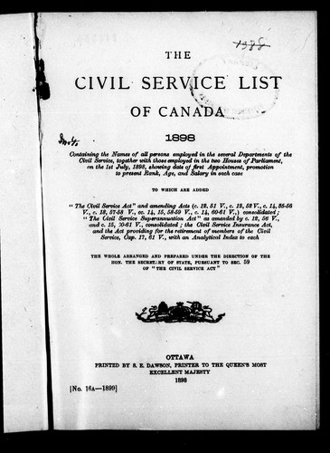 The Civil service list of Canada, 1898
