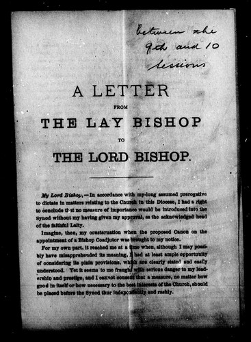 A letter from the lay bishop to the lord bishop