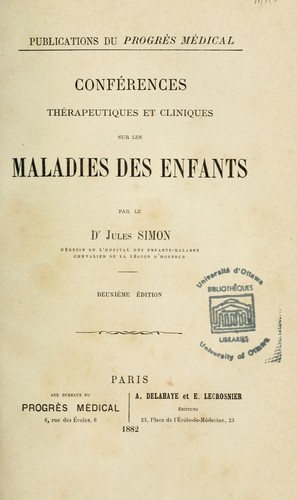 Conférences thérapeutiques et cliniques sur les maladies des enfants
