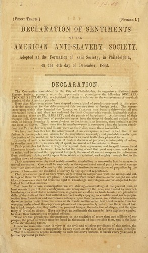 Declaration of sentiments of the American Anti-Slavery Society