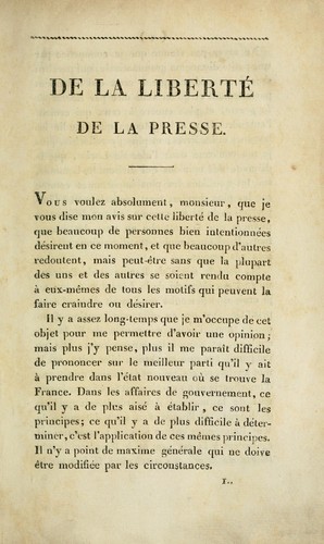 De la liberté de la presse