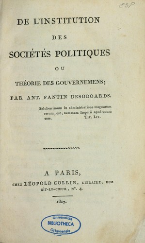 De l'institution des sociétés politiques