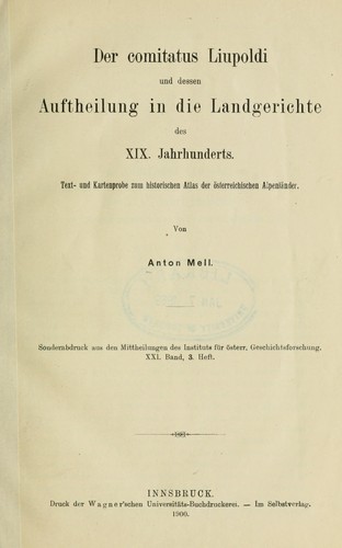 Der comitatus Liupoldi und dessen Auftheilung in die Landgerichte des 19 Jahrhunderts