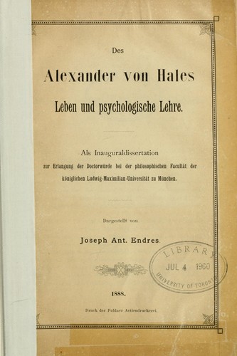 Des Alexander von Hales Leben und psychologische Lehre