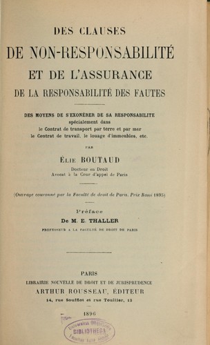 Des clauses de non-responsabilité et de l'assurance de la responsabilité des fautes ...