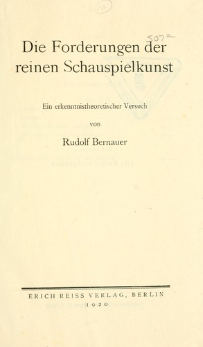 Die Forderungen der reinen Schauspielkunst