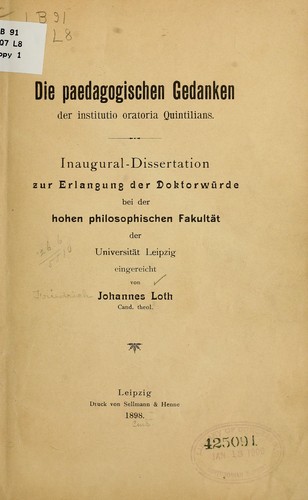 Die paedagogischen gedanken der Instituto oratoria Quintilians ...