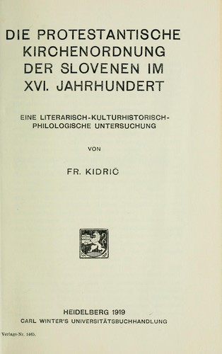 Die protestantische Kirchenordnung der Slovenen im 16. Jahrhundert