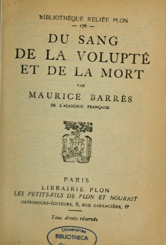 Du sang, de la volupté et de la mort