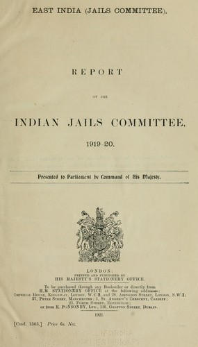 East India (Jails committee). Report of the Indian jails committee, 1919-20