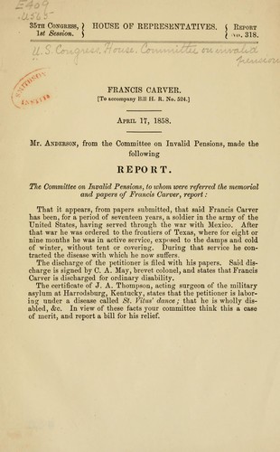 Francis Carver. <To accompany Bill R. no. 624> ..