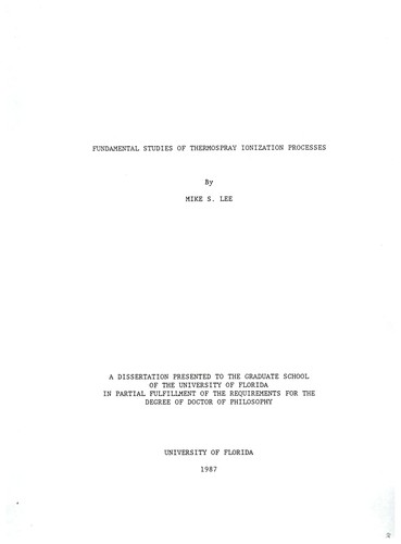 Fundamental studies of thermospray ionization processes