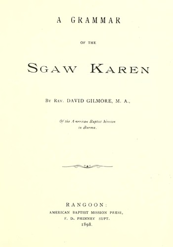 A grammar of the Sgaw Karen