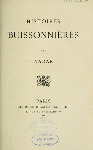Histoire buissonnières par Nadar [pseud.]