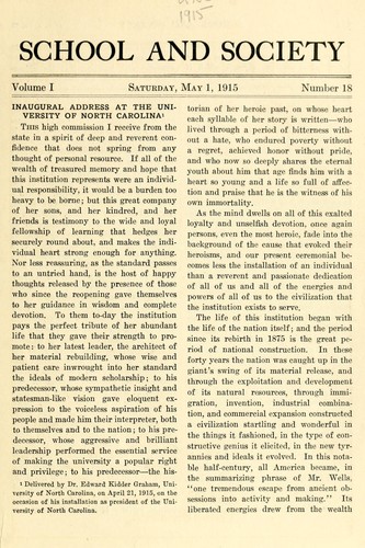 Inaugural address at the University of North Carolina