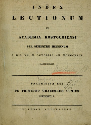 Index lectionum in Academia Rostochiensi