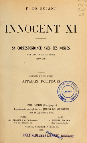 Innocent XI : sa correspondance avec ses nonces 1680-1684