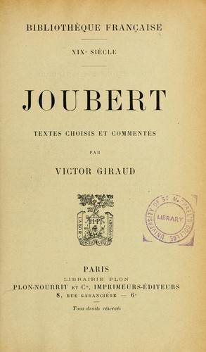 Joubert; textes choisis et commentés