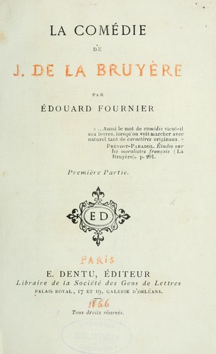 La Comédie de J. de La Bruyère