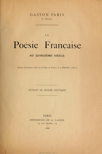 La poésie française au quinzième siècle