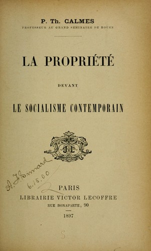 La propriété devant le socialisme contemporain