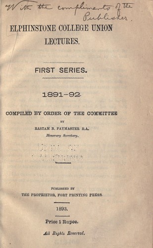 Lectures. 1st ser. 1891-92
