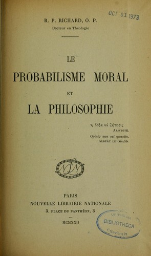 Le Probabilisme moral et la philosophie