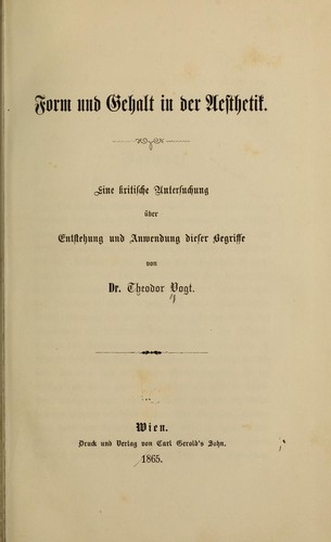 Form und gehalt in der aesthetik