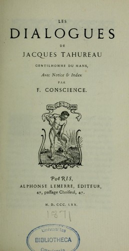 Les dialogues de Jacques Tahureau, gentilhomme du Mans