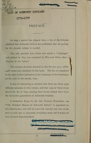 List of boys and girls admitted into Ackworth school