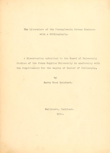The literature of the Pennsylvania German dialect
