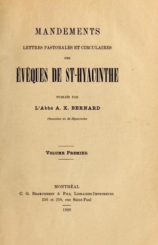 Mandements, lettres pastorales et circulaires des évêques de St-Hyacinthe
