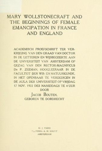 Mary Wollstonecraft and the beginnings of female emancipation in France and England