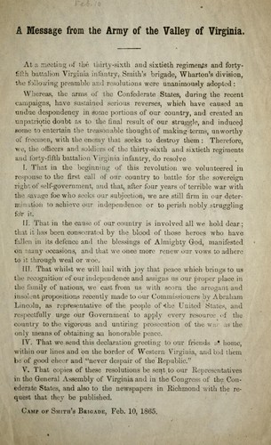 A message from the Army of the Valley of Virginia