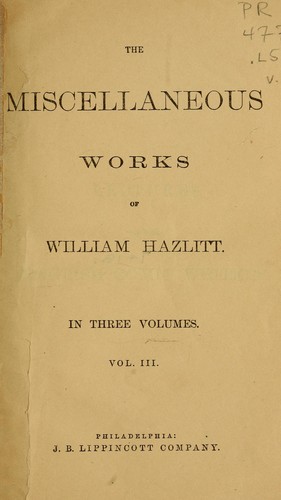 The miscellaneous works of William Hazlitt