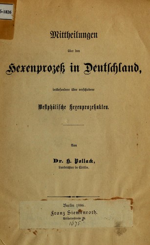 Mittheilungen uber den Hexenprozek in Deutschland