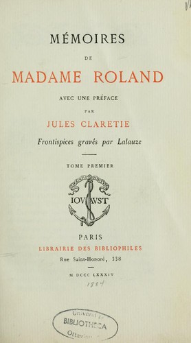 Mémoires de madame Roland \