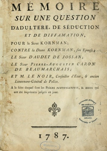 Mémoire sur une question d'adultère, de séduction et de diffamtion