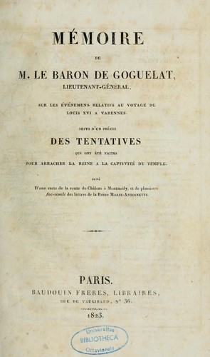 Mémoire de M. le baron de Goguelat ...