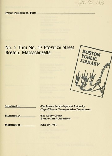 No. 5 thru 47 province street, Boston, Massachusetts: project notification form